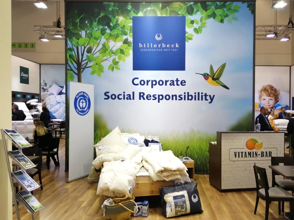 Jubiläum - 50 Jahre Heimtextil Messe - billerbeck Messestand- Corporate Social Responsibility