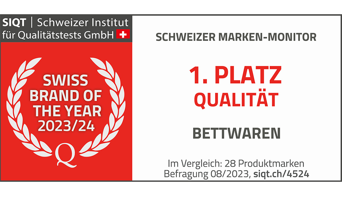 SIQT Logo mit der Verleihung des ersten Platzes für Qualität in Bettwaren.