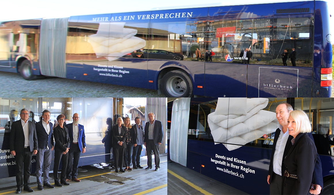 Foto vom Postauto in der billerbeck Folierung.