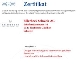 billerbeck ISO-Zertifikat für Umweltmanagement und Qualitätsmanagement