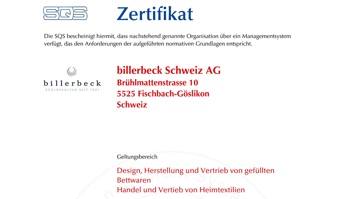billerbeck ISO-Zertifikat für Umweltmanagement und Qualitätsmanagement