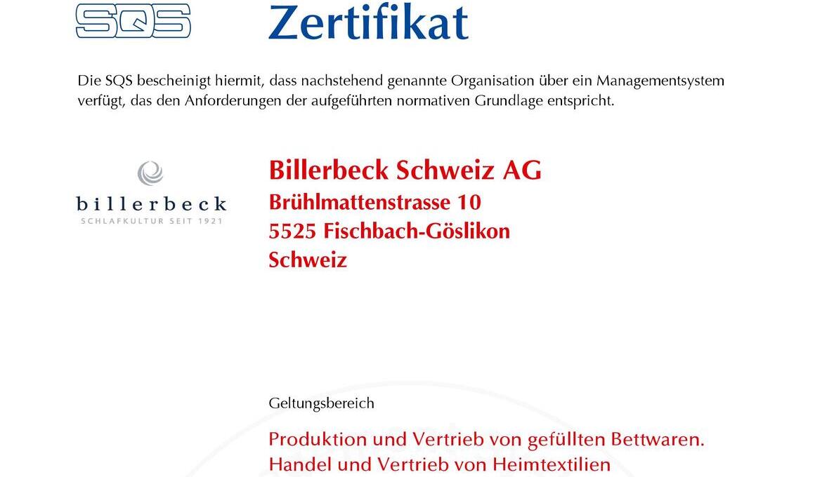 SQS-Zertifikat der billerbeck Schweiz AG - Symbolbild weshalb für billerbeck Nachhaltigkeit wichtig ist.