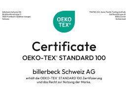 OEKO-TEX STANDARD 100 Zertifizierung der billerbeck Schweiz AG.