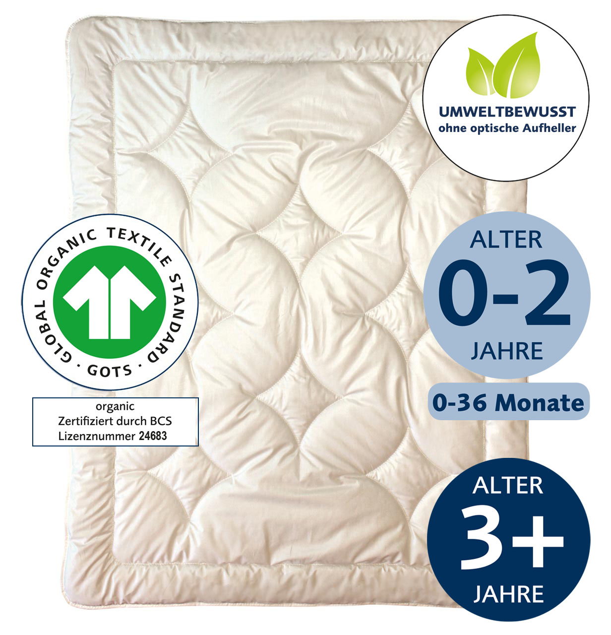 billerbeck bio  kinderdecke cosidream nature, gots-zertifikat, ohne optische Aufheller, wärmestufe leicht und mittel, größe 80x80 cm und 100x135 cm,Alter -/+ 3 Jahre 