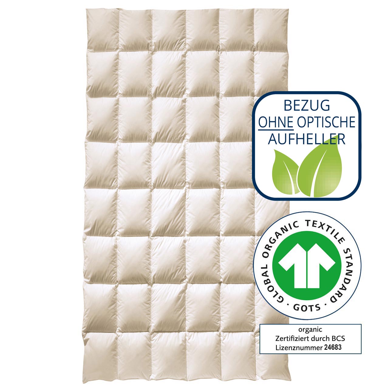 billerbeck Organic Topper mattress topper with organic goose down, cover free from optical brighteners, GOTS certified