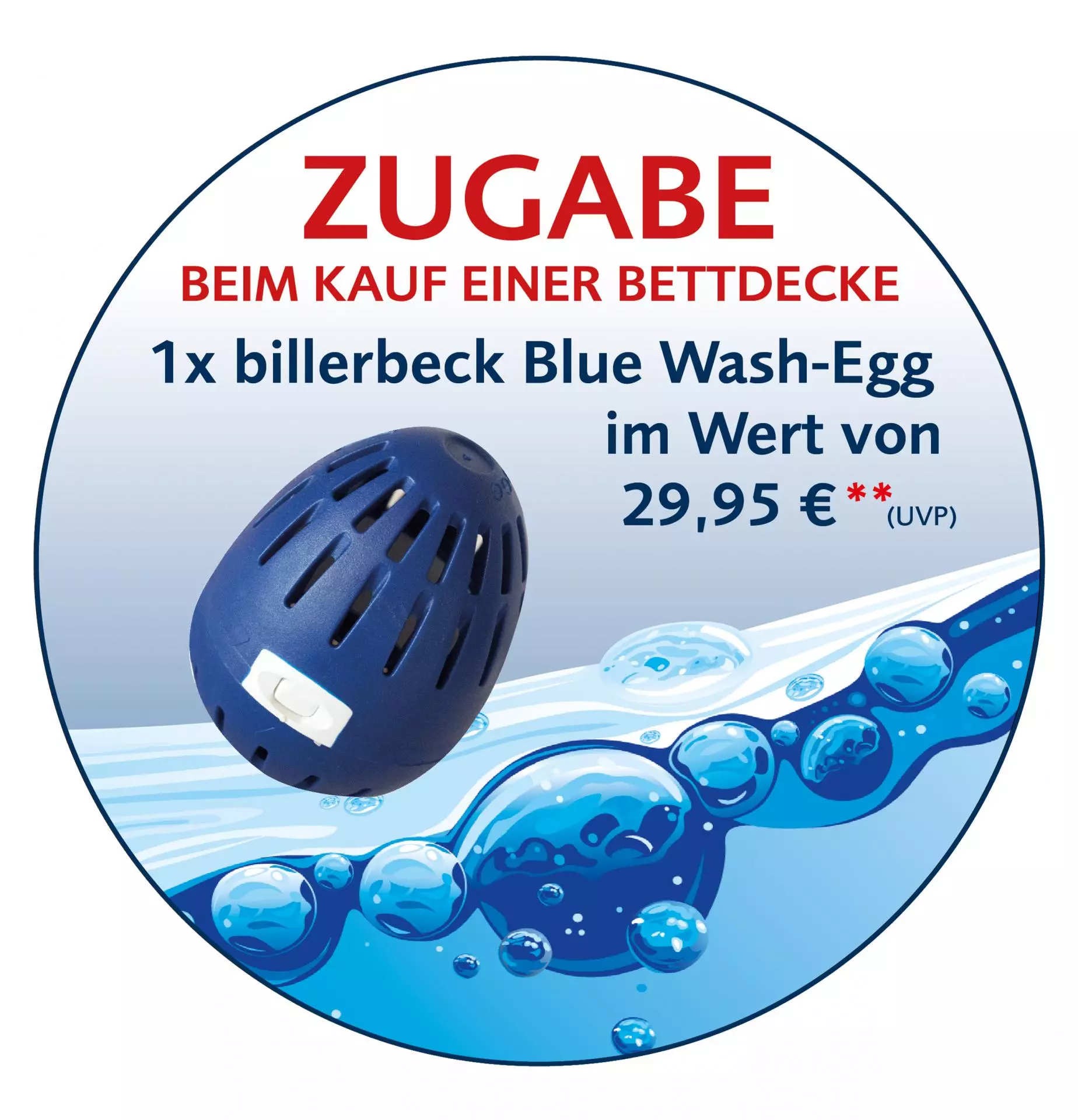billerbeck Blue Wash Egg als Zugabe beim Kauf einer Super Wash Bettdecke 