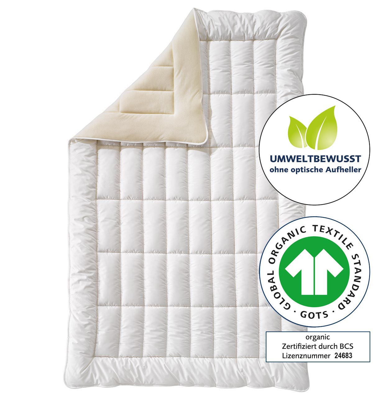 billerbeck nature duvet Cosidorm in size 135x200 cm, quilted, eco-friendly and organic emblem