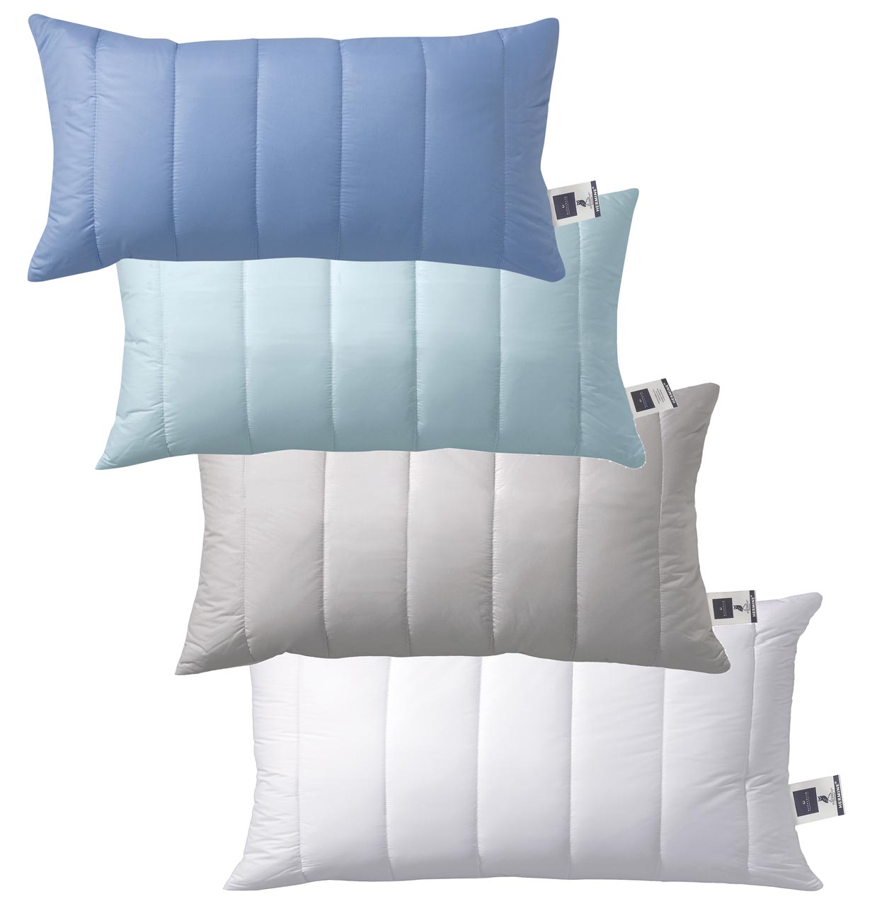 Four billerbeck fiber pillows Hermine in size 40x80 cm, quilted, in colors jeans, aqua, silver, white