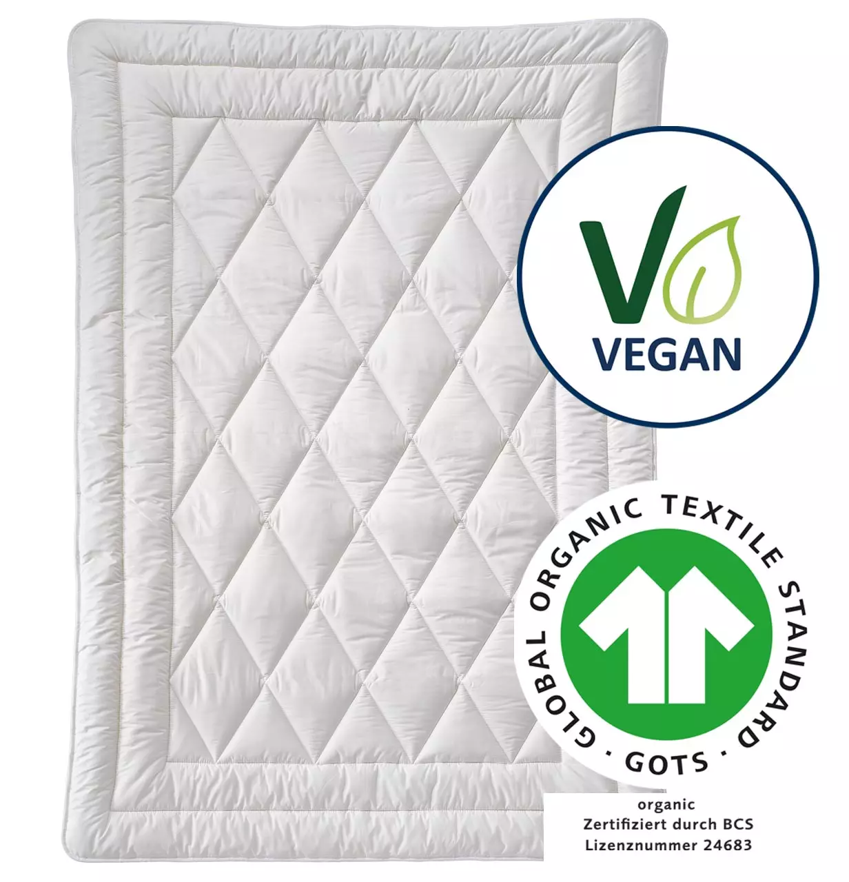 billerbeck Bettdecke Natur Cosicotton Baumwolle in Größe 135x200 cm, gesteppt, vegan und Organic Emblem