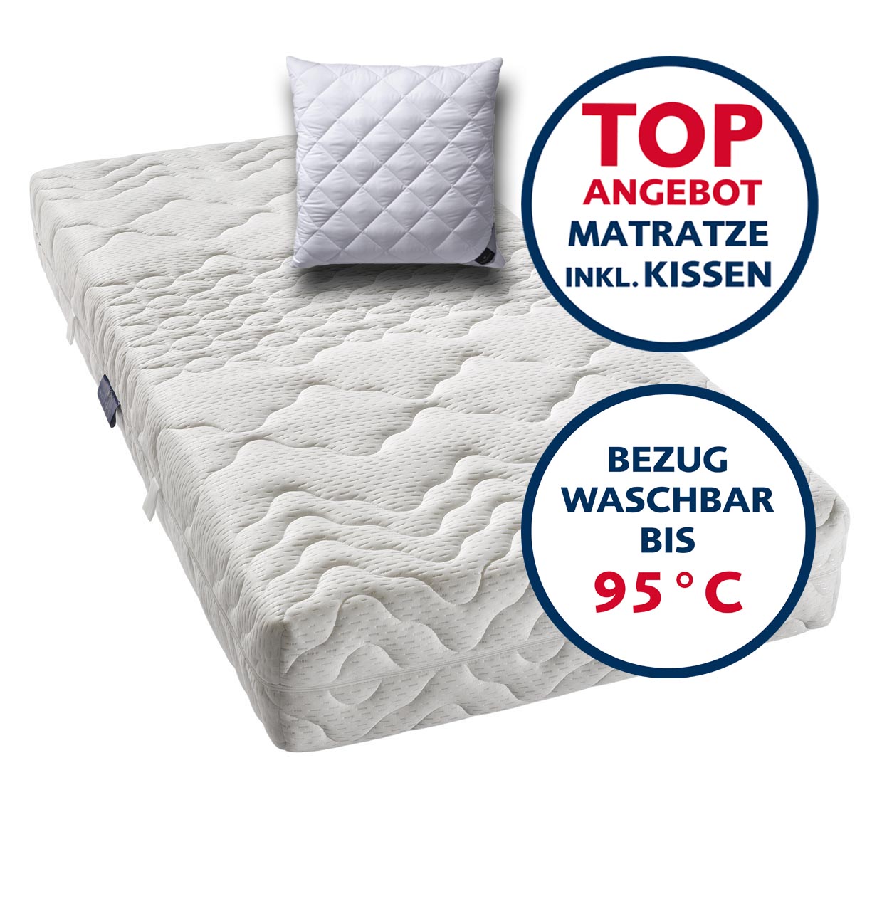 billerbeck cold foam mattress Wash Star with fibre pillow Carmen, TOP offer, washable up to 95 °C