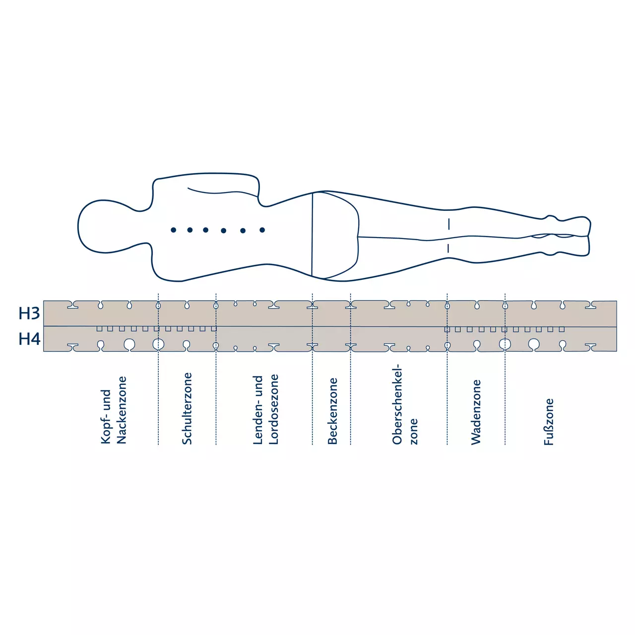 zone layout of the ciel comfort foam mattress by billerbeck – anatomically adaptive body support