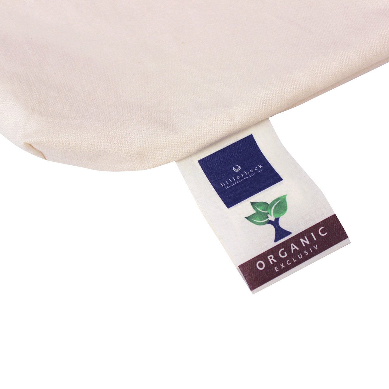 “Organic Exclusive” label on the Cosisoft pillow cover by billerbeck