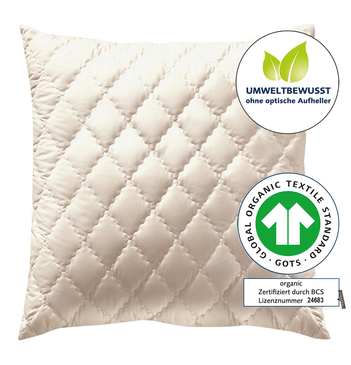 billerbeck Swiss stone pine pillow Zirberella Wool, organic with sheep's wool filling, organic, 80x80 cm, GOTS, without optical brighteners
