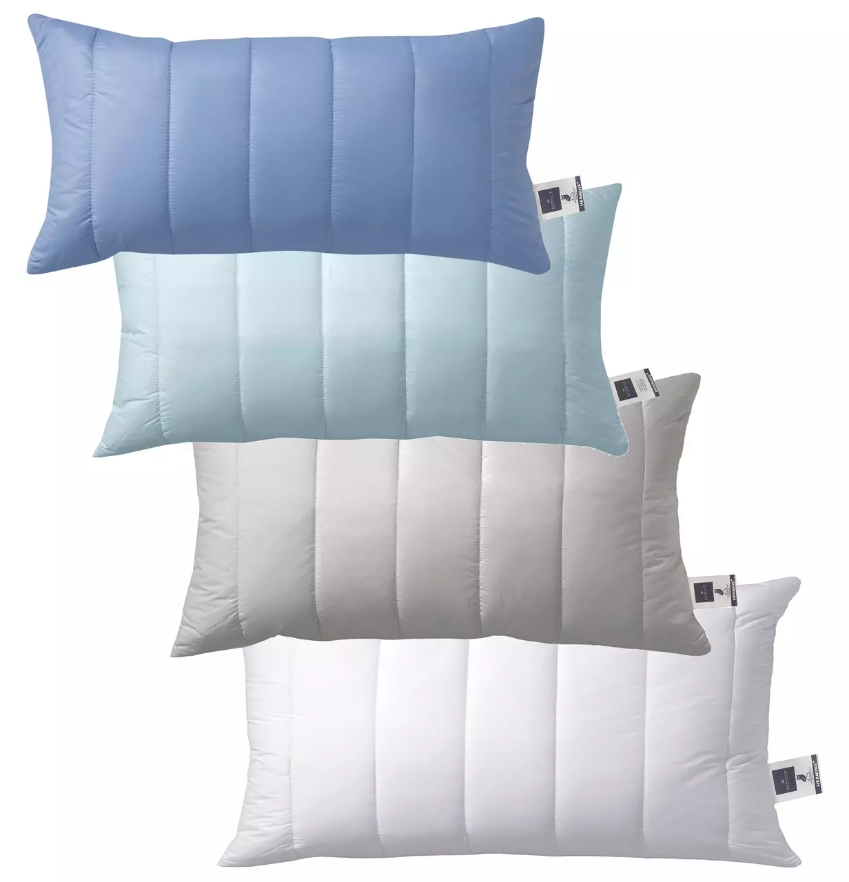 Four billerbeck fiber pillows Hermine in size 40x80 cm, quilted, in colors jeans, aqua, silver, white