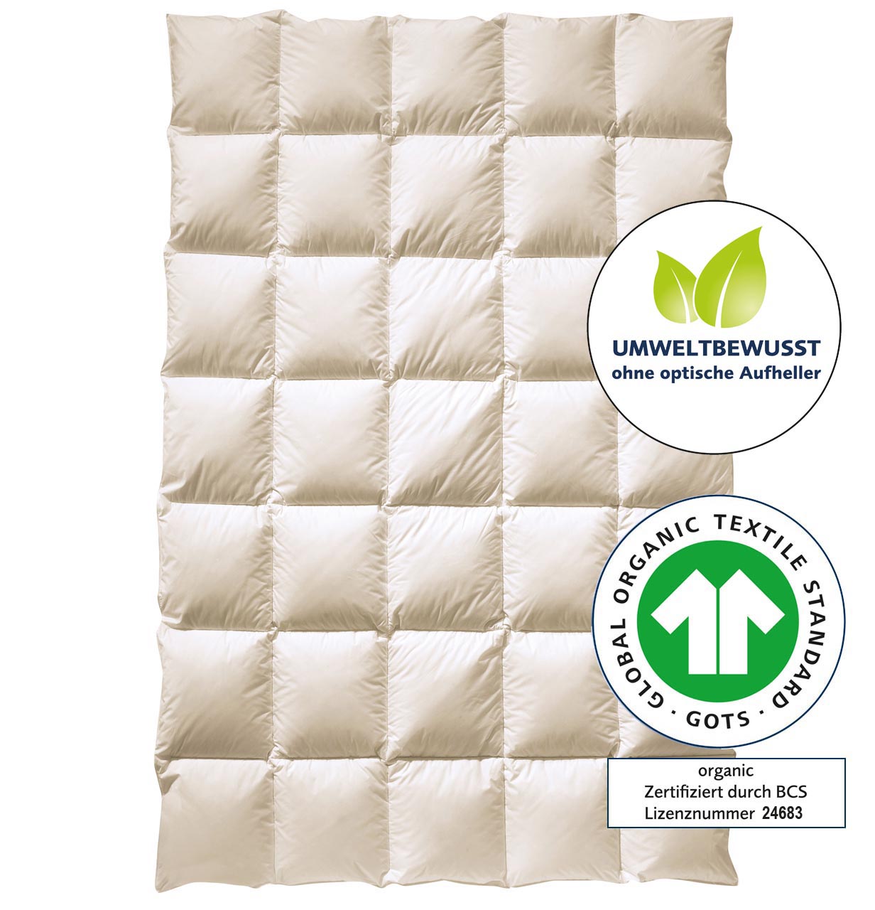 billerbeck Bettdecke BIO Daunendecke 135x200 cm Waermestufe mittel - Cosidown Nature Organic GOTS, ohne optische Aufheller