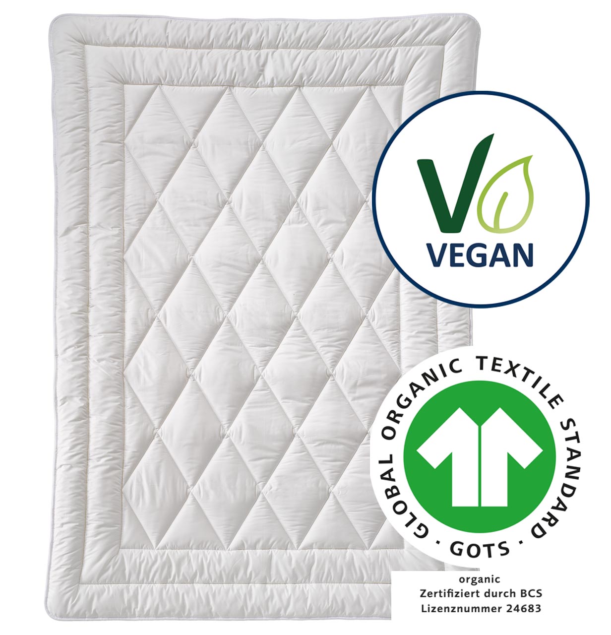 billerbeck nature duvet cosicotton in size 135x200 cm, quilted, vegan and organic emblem
