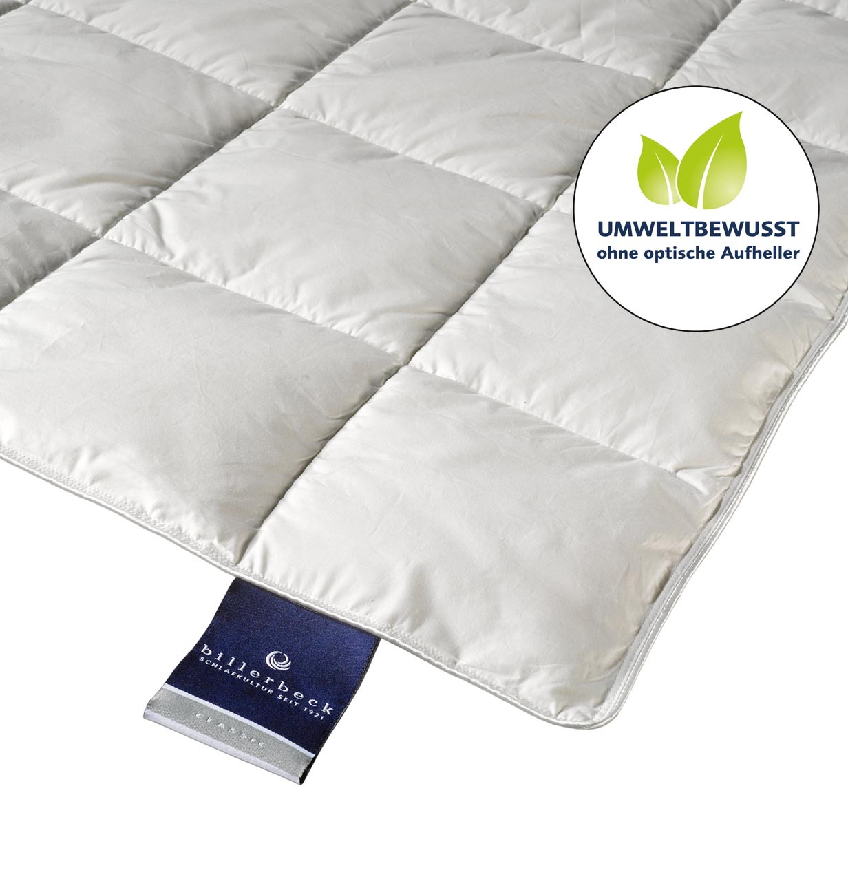 billerbeck summer down duvet Nena, warmth level summer light, detail view shiny piping