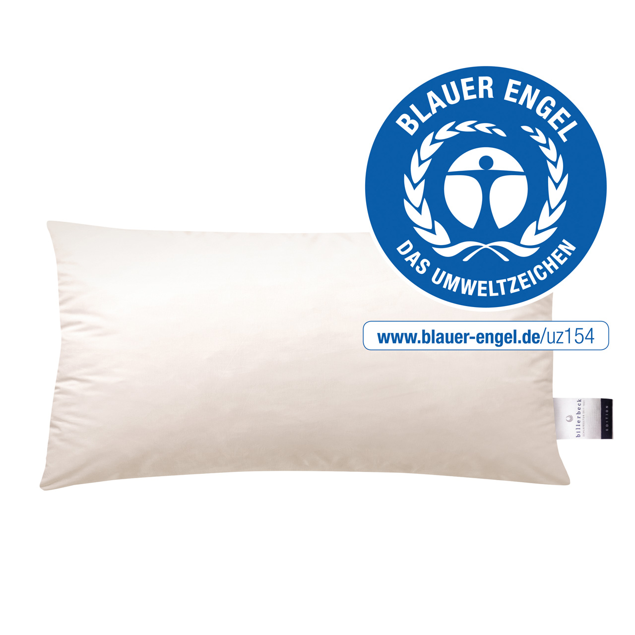 billerbeck down pillow Greta in size 40x80 cm, pillow in white, Blue Angel seal