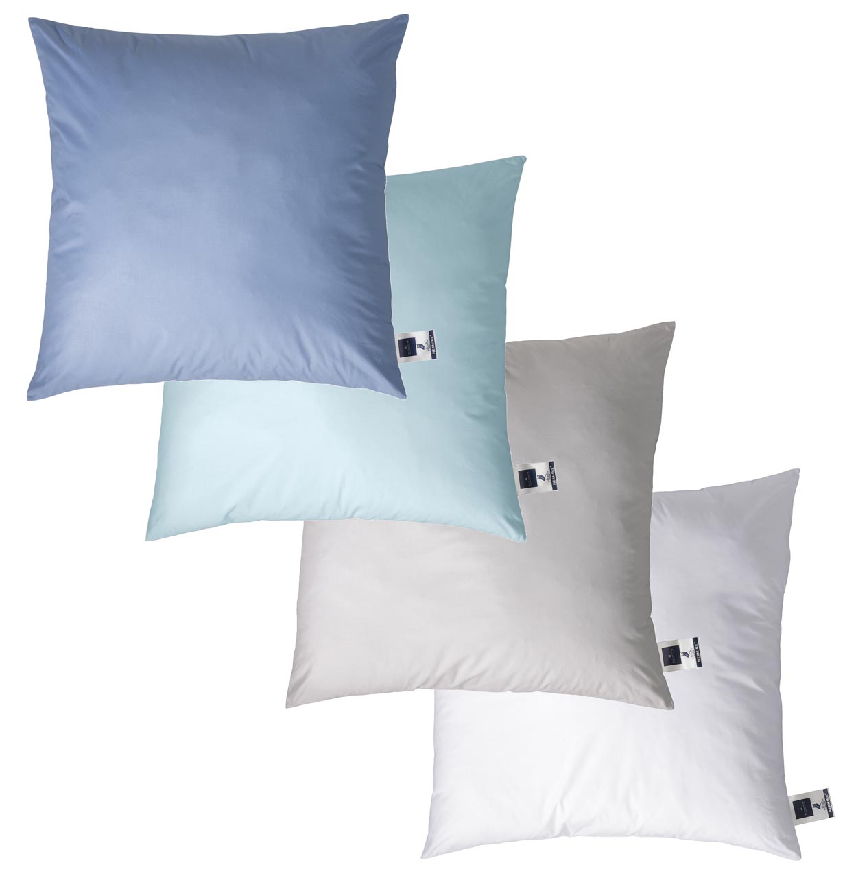 Four billerbeck fiber pillows Hermine in size 80x80 cm, unquilted, in colors jeans, aqua, silver, white