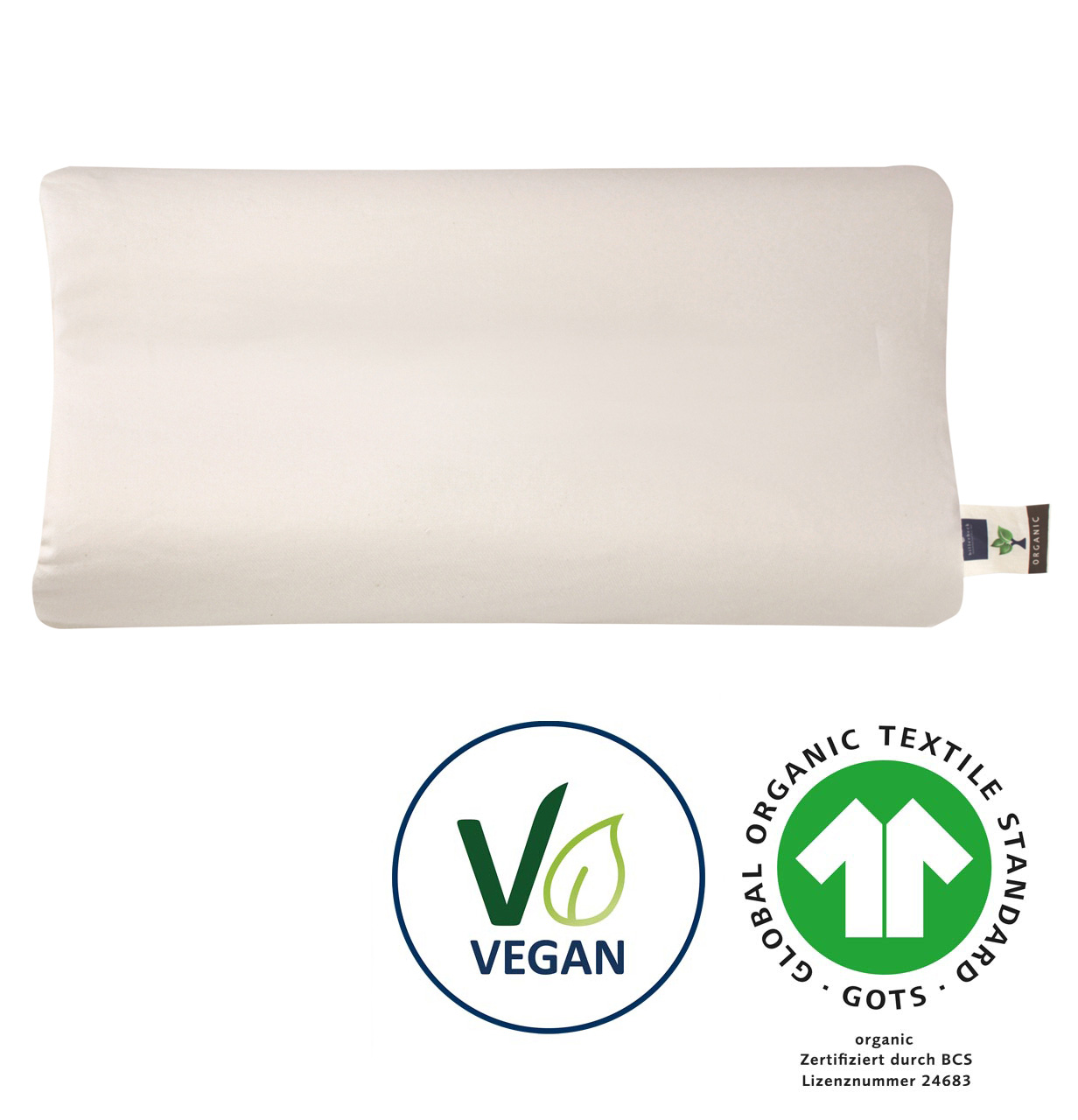 Veganes Nackenstützkissen COSISOFT® - Organic - vegan billerbeck neck support pillow Cosisoft made of vegan natural latex, gots certified, in size 40x80 cm, with cotton cover