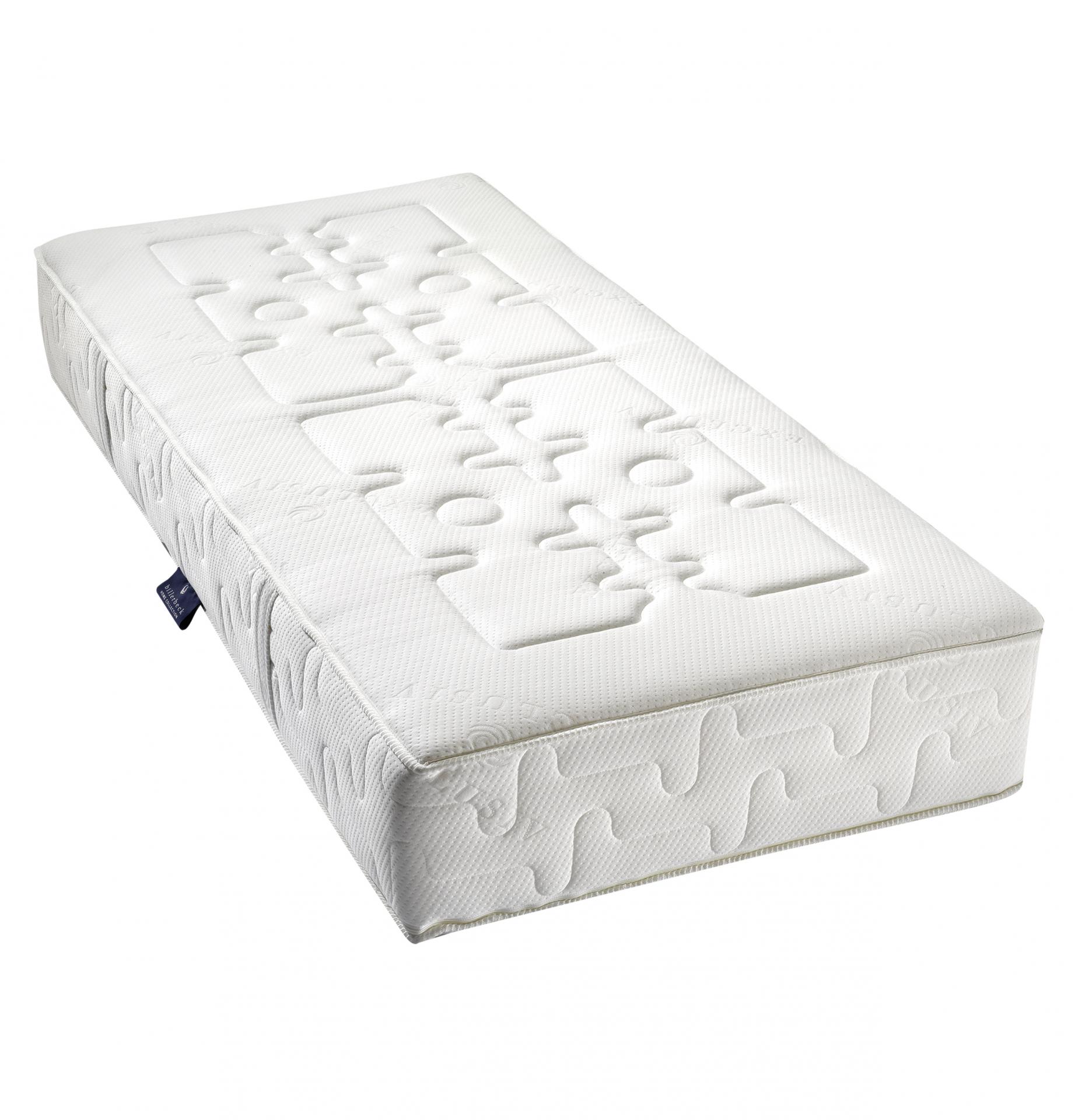 billerbeck cold foam mattress Airtec Exclusiv with mattress cover, angled view