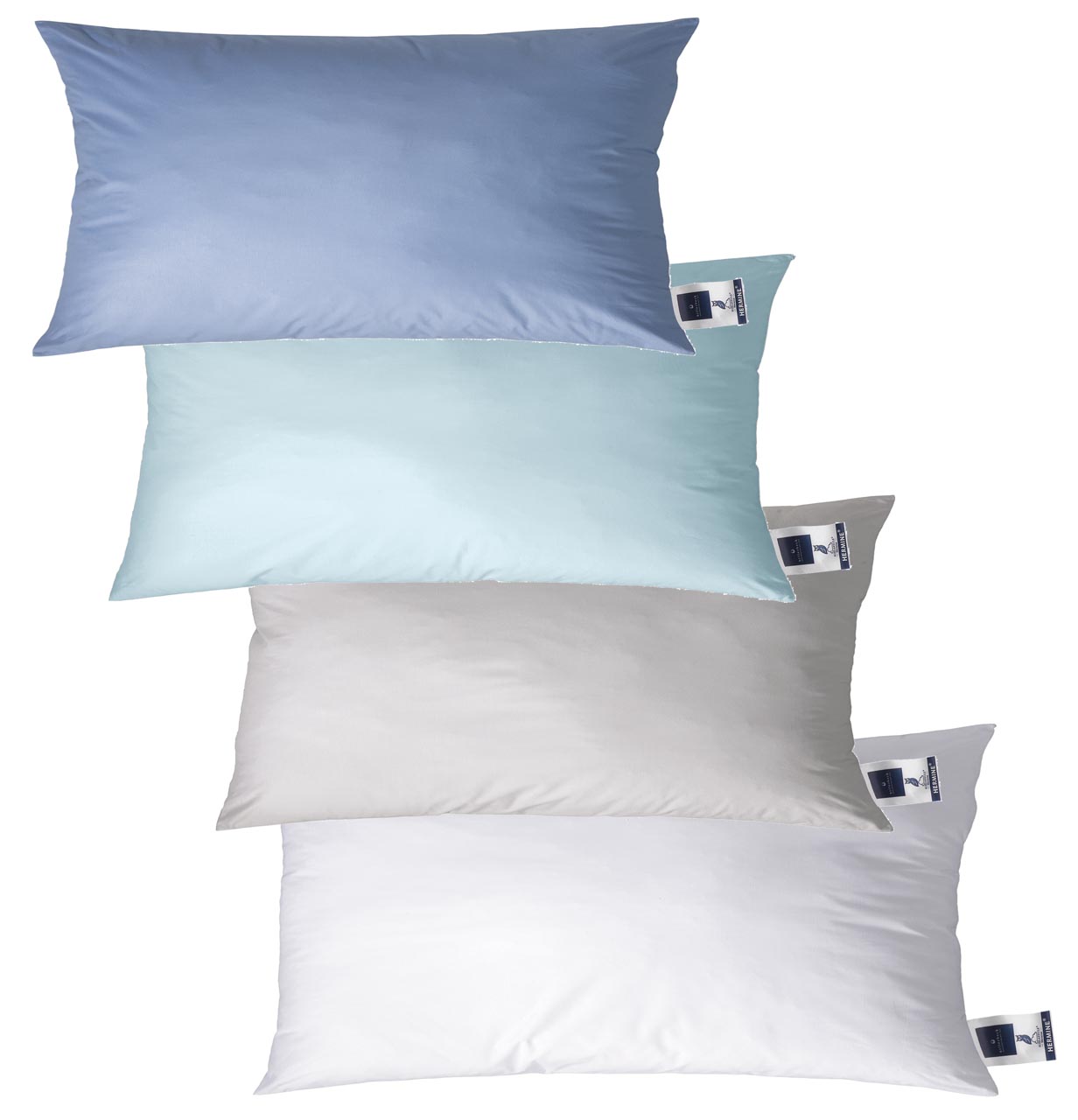 Four billerbeck fiber pillows Hermine in size 40x80 cm, unquilted, in colors jeans, aqua, silver, white