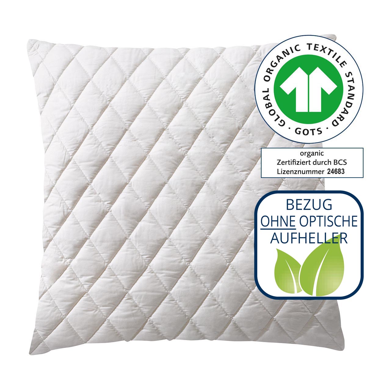 billerbeck Cosidream Nature Organic natural pillow with sheep’s wool filling, organic, 80x80 cm, GOTS, no optical brighteners