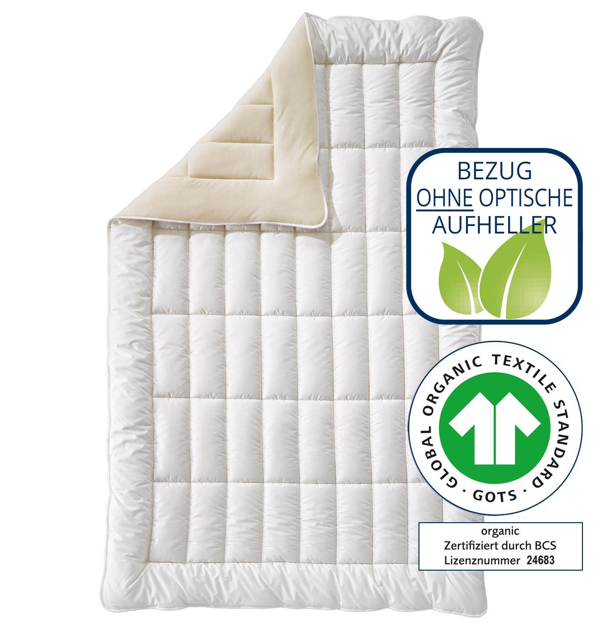 billerbeck Bettdecke Natur Cosidorm Organic in Größe 135x200 cm, gesteppt, umweltbewusst und Organic Emblem