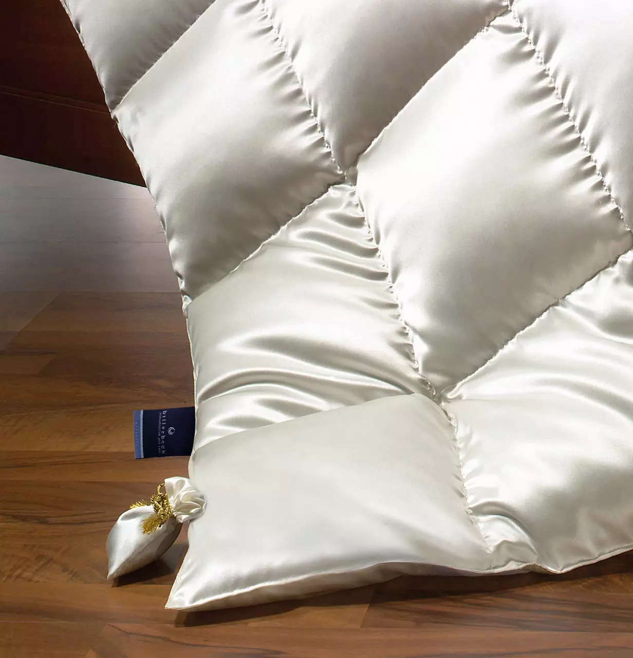 billerbeck Bettdecke Eiderdaunendecke No. 1 champagner Bezug Seiden-Satin - Detailaufnahme