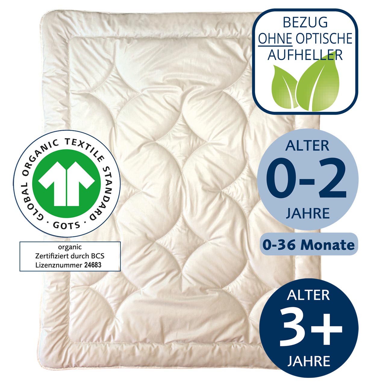 billerbeck Kinderdecke Natur Cosidream, Organic Label, in 100x135 cm, Wärmelevel leicht, gesteppt, Bezug ohne optische Aufheller