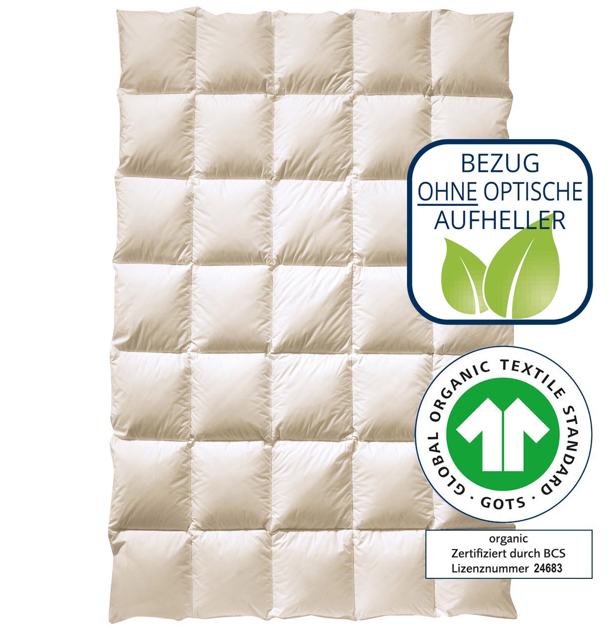 billerbeck Bettdecke BIO Daunendecke 135x200 cm Waermestufe mittel - Cosidown Nature Organic GOTS, ohne optische Aufheller