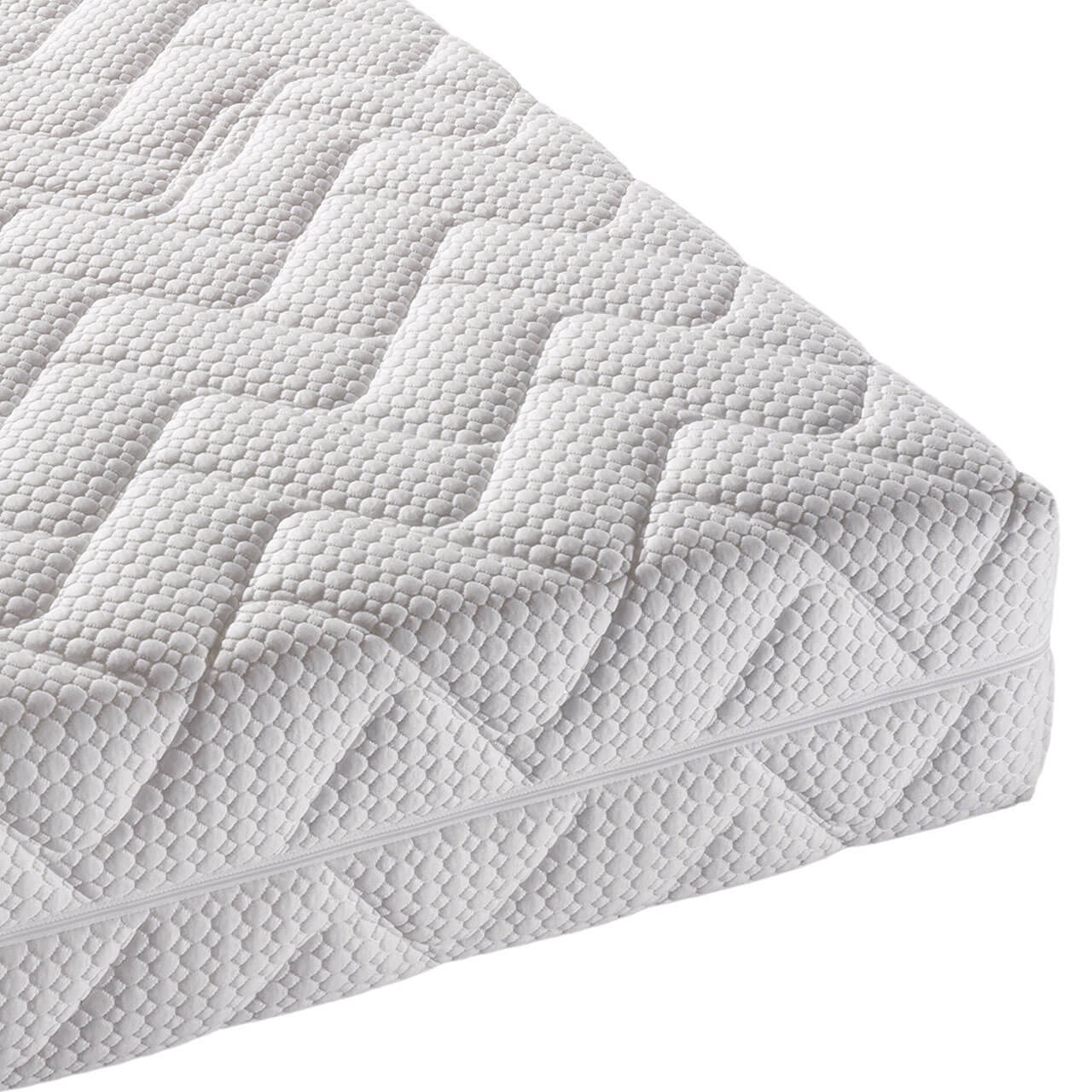 Detailansicht der Ecke der billerbeck Kaltschaummatratze Wellfoam mit Bezug