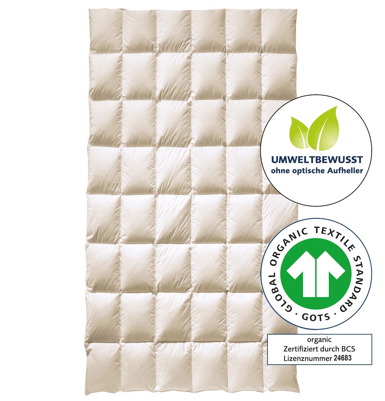 Topper COSIDOWN® NATURE - Organic billerbeck Bio-Topper Matratzenauflage mit Bio-Gänsedaunen, ohne optische Aufheller, GOTS Zertifikat