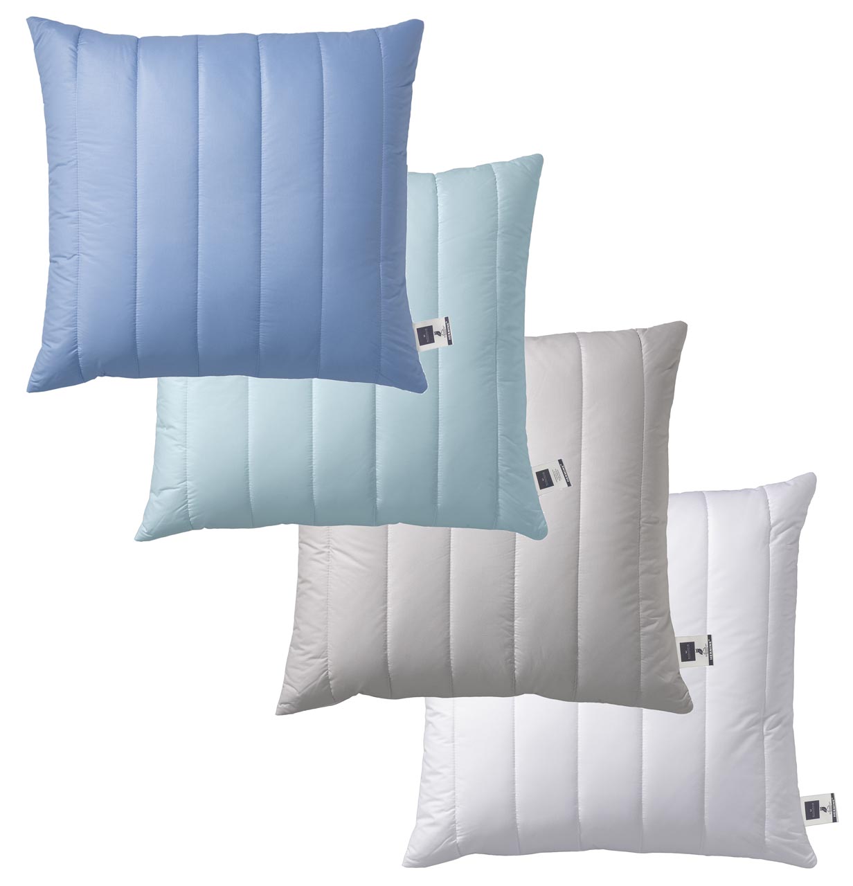 Four billerbeck fiber pillows Hermine in size 80x80 cm, quilted, in colors jeans, aqua, silver, white