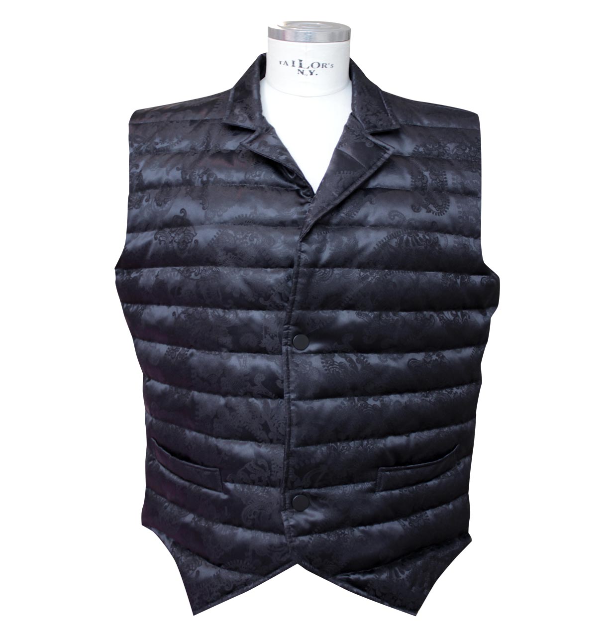 Front view of the billerbeck men's down vest with 100% silk in black