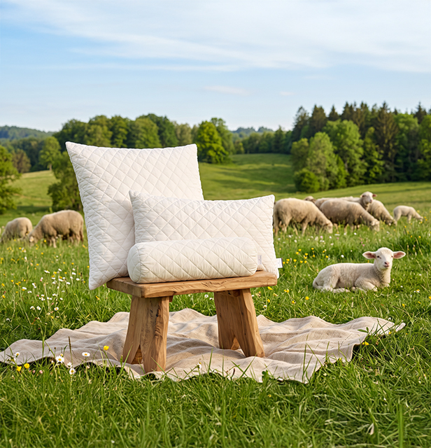 billerbeck cushion, pillow, natural pillow, sheep’s wool, LASSE meadow sheep, square